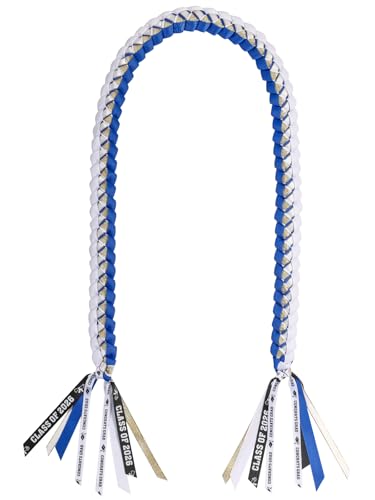 TFTAFAN Graduation Ribbon Leis 2025 Graduation Leis Necklace Congrats grad Braided Necklace with class of 2025 tassels Graduation Gift Party Accessories for Women and Men (3 Blue and White)