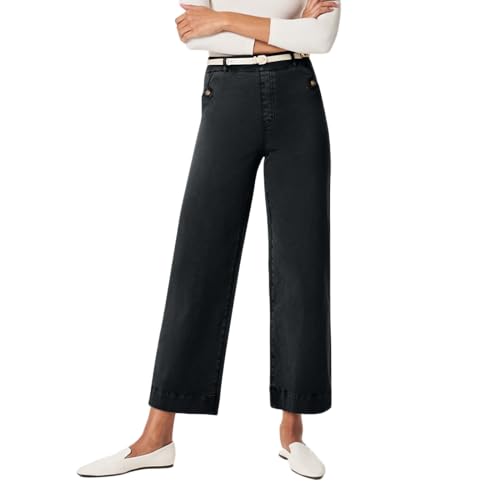 Wide Leg Cropped Jeans for Women Casual Stretch Twill High Waisted Jeans Straight Ankle Denim Pants with Pockets 2024