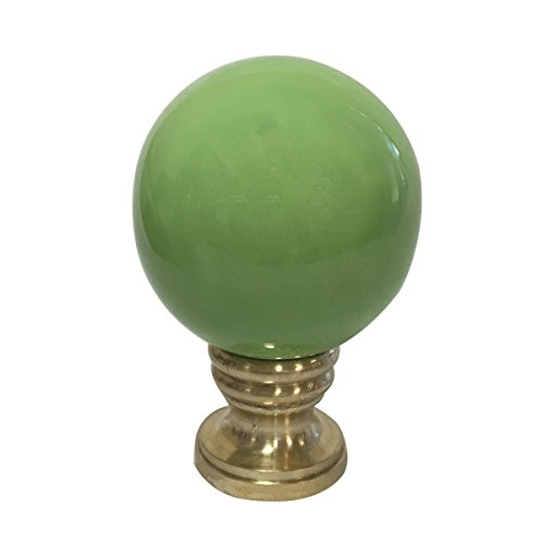 Image of Royal Designs Ceramic Sphere 1.75 inch Lamp Finial for Lamp Shade, Lime Green, Polished Brass Base