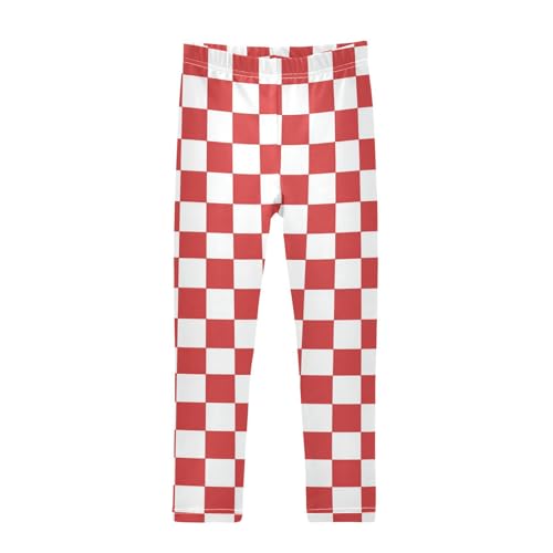 Vdsrup Girls Leggings Red White Checkered Kids Length Leggings Pants Toddler Athletic Soft Tights Trousers 4T