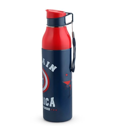Image of CELLO Puro Steel-X Legend 900 Insulated Water Bottle 900 ml, Blue | 3D Touch & Feel Super Heroes Design, Lightweight Leakproof Easy Sip Flip Cap Insulated Water Bottle for School Kids Office & Travel
