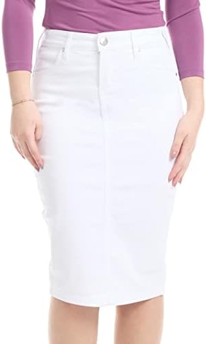 ESTEEZ White Jean Skirts for Women Knee Length - Modest Denim Skirts for Women Midi Length - Knee Length Skirts for Women - Stretch Denim Midi Skirts - Miami (EX802146 White 2)