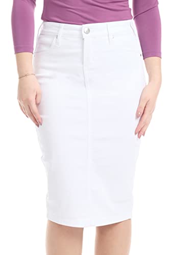 Esteez White Jean Skirts For Women Knee Length - Modest Denim Skirts For Women Midi Length - Knee Length Skirts For Women - Stretch Denim Midi Skirts - Miami (Ex802146 White 2) #TOP25