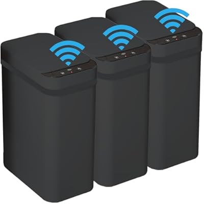 3 PACK - Bathroom Trash Can with Lid - 2.5 Gallon Automatic Trash Cans Touchless - Bedroom, Office - Small Smart Garbage Can - Electric, Narrow - Motion Sensor Trash can Bathroom ( Matte Black )