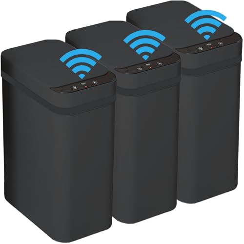 3 PACK - Bathroom Trash Can with Lid - 2.5 Gallon Automatic Trash...