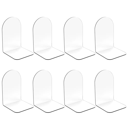 Image of Merrynine Book Ends, 8 Pcs Acrylic Bookends for Shelves, Clear Book Holder, Plastic Bookends for Heavy Books, Book Stopper Organizer for Shelves, Desk, Office, School, 3.93 inchX4.72 inchX7.08 inch