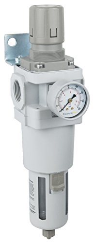 Image of PneumaticPlus SAW600-N10BG Compressed Air Filter Regulator Piggyback Combo 1" NPT - Poly Bowl, Manual Drain, Bracket, Gauge