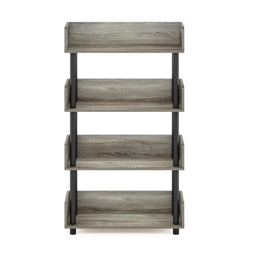 Image of Furinno TURN-N-TUBE 4-Tier Display Shelf, Storage Shelves, Book Shelf, Open Shelves with Rounded Corner Top Edges, for Organization and Storage, Living Room, Home Office, French Oak