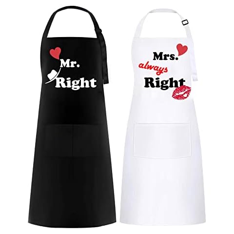 FunChaos 2 PCS Couple Aprons Set, Mr & Mrs Gifts, Personalised Aprons for His and Hers, Waterproof White & Black Aprons As Gift for Wedding, Engagement, Anniversary, Valentine’s Day (Kiss) Cover