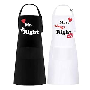 FunChaos 2 Parejas Delantales, Delantales de Cocina para Hombres y Mujeres, Regalo para Bodas, Compromisos, San Valentín, Navidad