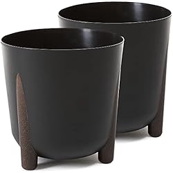 Macetero Negro Mate TULMERO Macetero mate, maceta de plástico, maceta decorativa para plantas grandes y pequeñas, juego de 2 macetas, macetero para hierbas, (2 unidades), color negro, diámetro de 26 cm