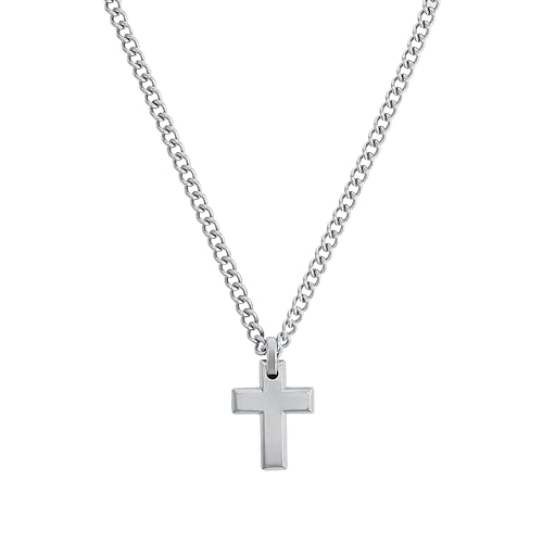 s.Oliver Kette mit Anhänger Edelstahl Herren Halsschmuck, 50 cm, Silber, Kreuz, Kommt in Schmuck Geschenk Box, 2026009