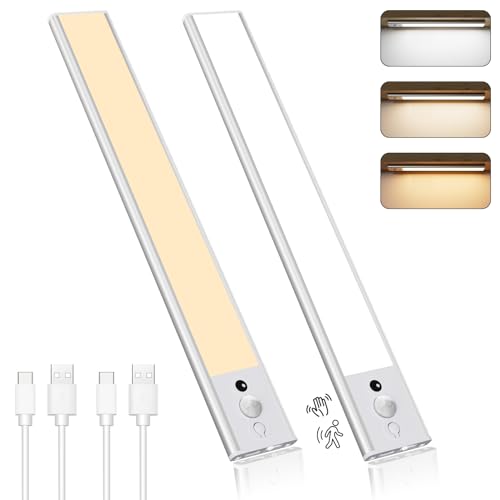 120 LEDs Schranklicht, 3 Farbtemperaturen, 2 Packungen stufenlos dimmbarer Bewegungssensor, Infrarot-Induktion, wiederaufladbares Nachtlicht für Schubladen, Schränke, Treppen, Küche