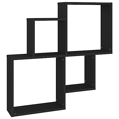 vidaXL Étagère Murale Cube, Support Suspendu avec Compartiments, Décoration Flottante Salle de Séjour, Scandinave, Noir Bois d'Ingénierie