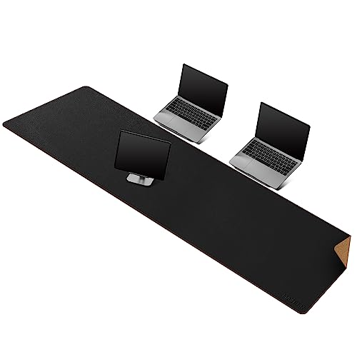 MAIDERN 66.9”x 19.6” Desk Pad, Large Desk Mat, Cork & Leather Large Mouse pad for Desk, Waterproof Computer Desk Pad for Gaming Home Office (Black) …, SP-175BK