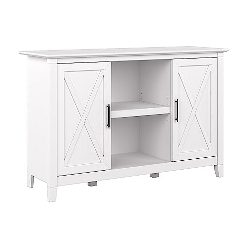 Bush Furniture Key West 30-inch Accent Cabinet with Doors and 4 Shelves, Pure White Oak (KWS146WT-03)