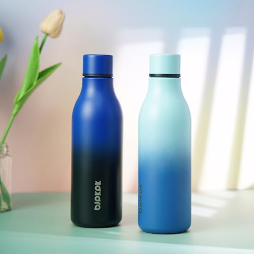 Image of BJPKPK Insulated Water Bottles, 18 oz Stainless Steel Metal Water Bottle with Strap, BPA Free Leak Proof Jugs, Mugs, Flasks, Reusable Thermal Flasks for Sports & Travel, Blue Black