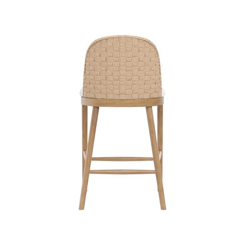 Image of Nathan James Rikki Seagrass Bar Stool with Back, 4-Pack Boucle Counter Stool with Upholstered Seat, Solid Wood Frame, and Woven Seagrass Backrest
