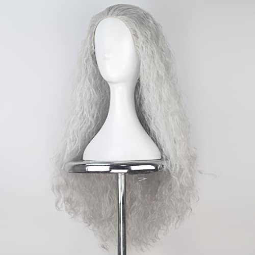 Yan Dream YM346 Old Lady Wig Long Wavy Wig Synthetic Natural Frizzy Silver Grey Hair Wig Granny Wig Movie Cosplay Costume Halloween Wigs Daily Replacement Wig Women Girls Men Wig thumb #3