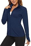 TACVASEN Women's Workout Jackets Lightweight Athletic Jackets Zip Up UV Protection Shirts Long Sleeve Golf Gym Navy