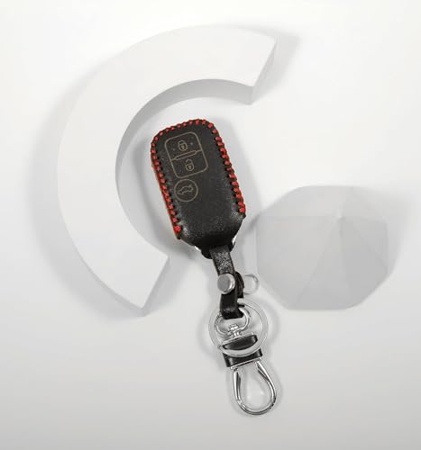 Image of Leather Smart Car Key Cover Case with Metal Hook Keychain for Suzuki Ignis, Baleno, Ertiga, Swift, Dzire (Black)