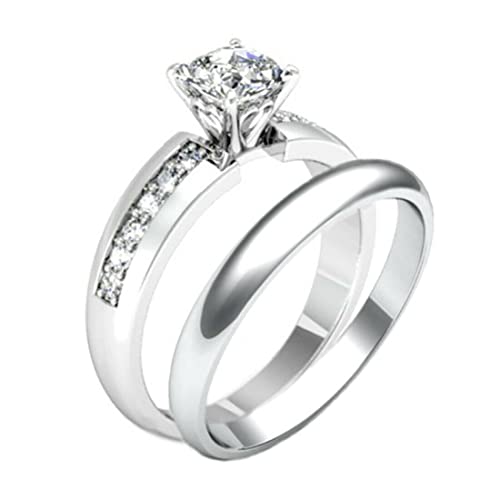 14K White Gold Over Round Cut White Diamond 925 Sterling Silver Diamond Wedding Band Engagement Promise Trio Ring Set for His & Her3