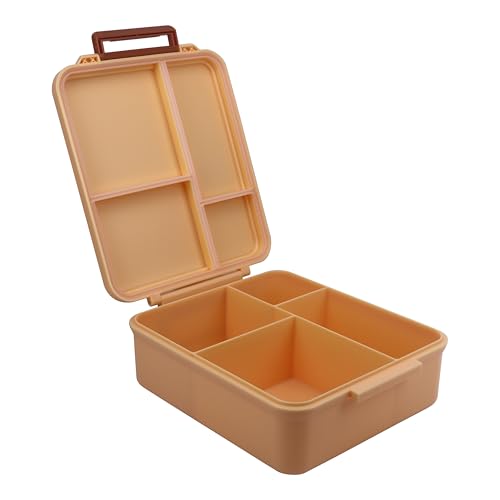 Image of Bento Mega Lunch Box, carrying handle - 4 No-Mix Compartments | Microwave & Dishwasher Safe | for Adult, Preschool, School 1600ML, OZ (Orange Light Peach)