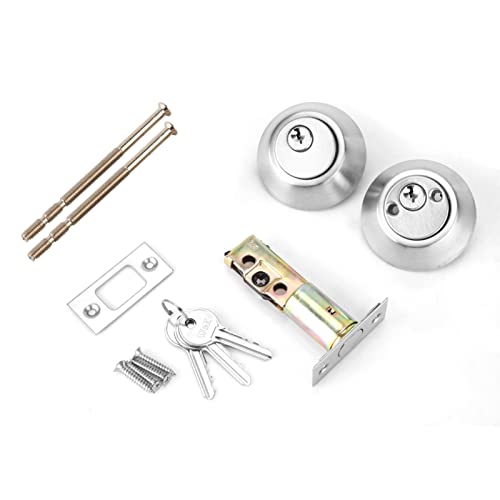 Cerradura de cerrojo de doble cilindro en acero inoxidable, con llave en ambos lados, acero inoxidable 304 con acabado cepillado, cerradura de alta seguridad para puertas de madera