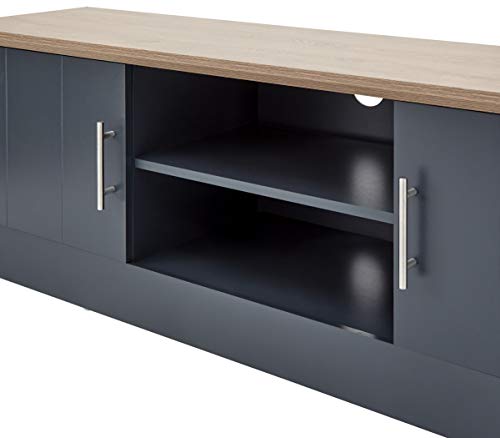 GFW Kendal Oak Large Unit with Display Shelf & Storage, Wooden Entertainment Stand Cabinet with Rear Cable Entry for Max 65 Inch TV, Slate Blue, H-48cm x W-150cm x D-39cm - Image 6