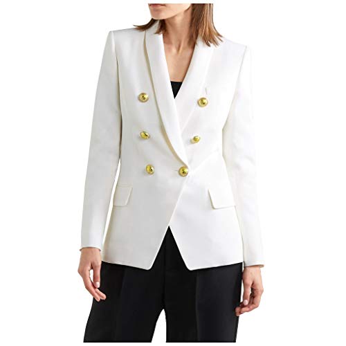 Dainzuy Women's Casual Work Office Lapel Pocket Buttons Down Blazer Suit Jacket Long Sleeve Business Outwear White