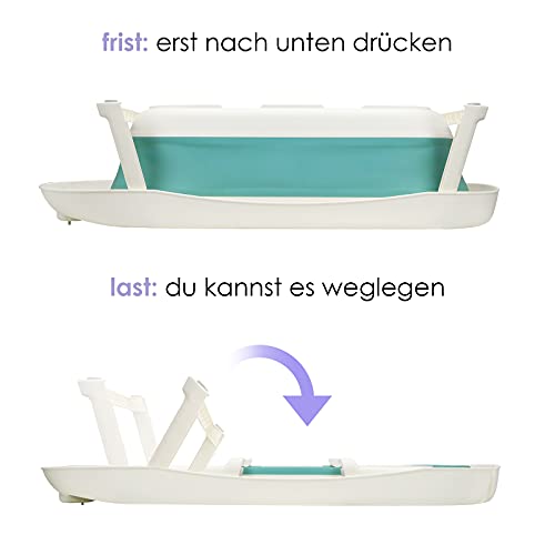 EINFEBEN Baignoire pliable pour bébé avec détection de température en temps réel - Facile à ranger - Baignoire pour bébé avec filet de bain et louche - Vert