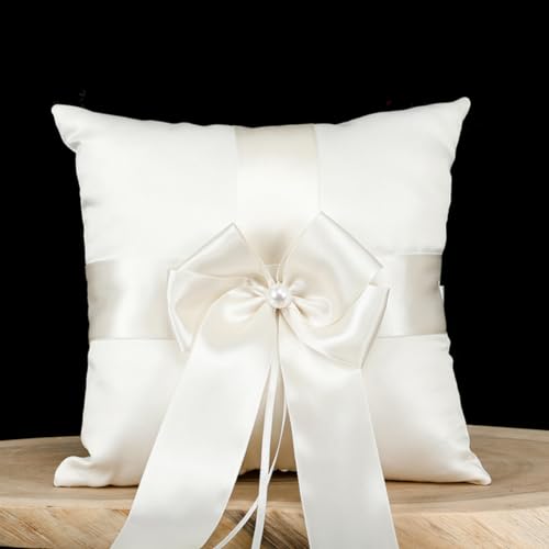 Cachpib Wedding Flower Girl Ring Pillow Romantic Satin Bow Pearls Ring Bearer Pillow for Wedding Party Decor Wedding Party Decoration Ceremony Supplies ring pillow One