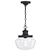 VAXCEL Collins 1 Light Black Farmhouse Outdoor Pendant Clear Schoolhouse Glass
