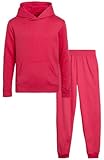 Real Love Girls' Jogger Set - 2 Piece Basic Fleece Pullover Hoodie and Sweatpants (7-16), Size 10-12, Hot Pink