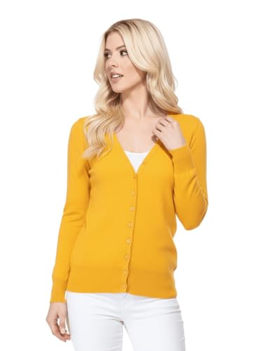 Image of YEMAK Women's Knit Cardigan Sweater - Long Sleeve V-Neck Basic Classic Casual Button Down Knitted Soft Lightweight Top MK5178-Honey-L