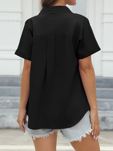 CUNLIN 100% Cotton Short Sleeve Shirts for Women Button Down Shirt Womens Blouses Casual Summer Tops with Pockets2