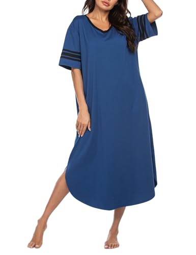 Image of Ekouaer Long Nightgown, Womens V Neck Loungewear Oversized Sleepwear Loose Sleep Dress S-4XL