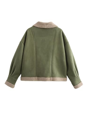 Women's Faux Suede Coat Casual Button Down Lapel Long Sleeve Fleece Sherpa Lined Jacket Outwear2
