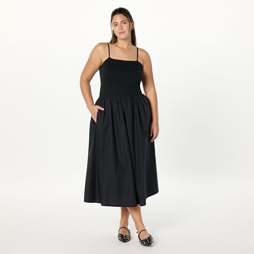 Image of The Drop Womens Robyn Mixed Media Spaghetti Strap Midi Dress