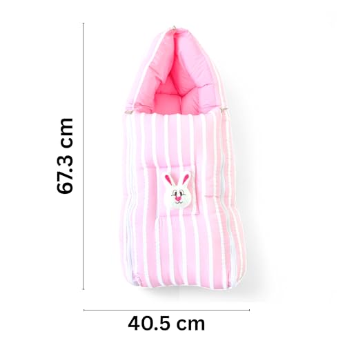 Image of VoiDrop Cotton Baby Sleeping Bag for Newborns Soft & Cozy Infant Carry Nest | Baby Portable Travelling Bed for Baby Carrying & co Sleeping, Unisex Baby Sleeping Bed | Stripe Print in Pink Color