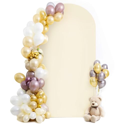 Hemmotop Stretchy Arch Backdrop Cover Beige 7.2ft Wrinkle Free Cream