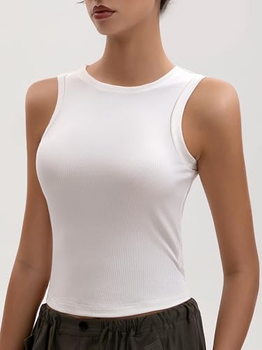Women's High Neck Tank Top Crop 2025 Slim Fitted Ribbed Crew Neckline Sleeveless Tanks for Going Out2