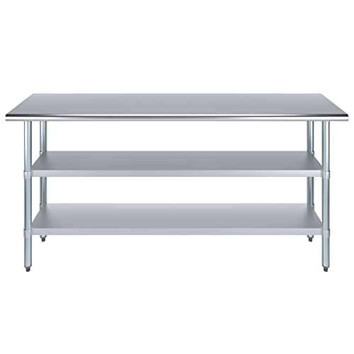 Image of AmGood Stainless Steel Work Table with 2 Shelves | NSF | Metal Utility Table (72 inch Long x 18 inch Deep)