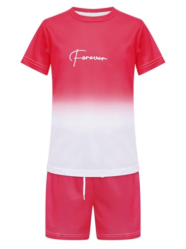 Kids Boys 2piece Gradient Outfits Quick Dry Short Sleeve T Shirts And Shorts Set Football Sport Training Uniform Red 5-6 Years3