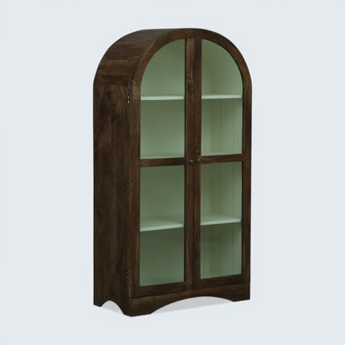 Image of Archies 2 Door Display Cabinet Crockery Cabinet Wooden Multipurpose Cabinet Scratch Resistant Tubaq and Off White Finish Mango Wood 80 x 40 x 160 cm