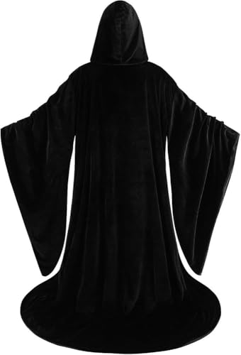 Adult Wizard Robe Warlock Cloak Costume with Sleeves Satin Robe with Hood Halloween2