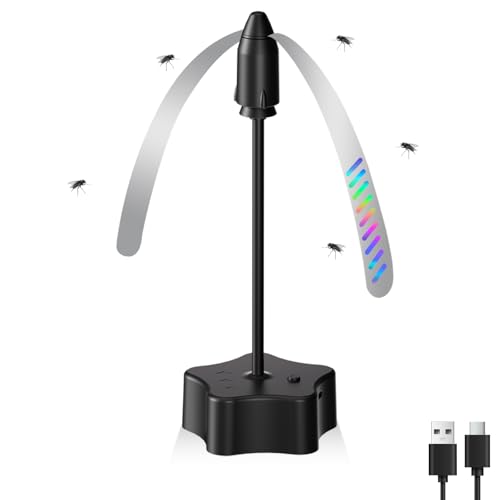 Zelixora Fliegenwedler USB-C aufladbar Fliegenfächer für Tische tragbarer Fliegenabwehr Ventilator mit holografischen Reflexflügeln leiser Fliegenvertreiber für Innen und Außen Grillen Picknick
