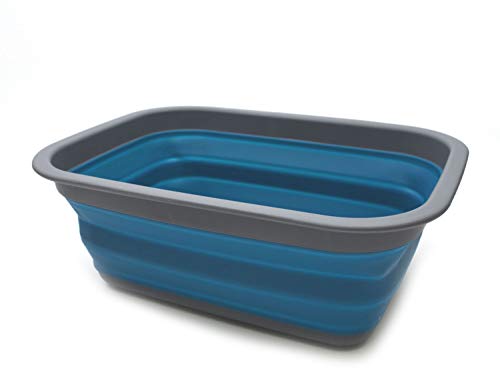 SAMMART 9,2 l Faltbare Wanne – tragbarer Picknickkorb für den Außenbereich – Faltbare Einkaufstasche – platzsparender Aufbewahrungsbehälter (Blau)
