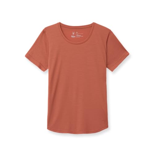 IBEX Merino Wool Women's Naturalist Short Sleeve Low Crew T-Shirt | Odor-Resistant, Moisture-Wicking Tee for Women with UPF 30 Sun Protection for Hiking & Everyday Wear | Redwood (Medium)