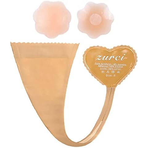 Zurci Womens Invisible Panty Heart Shaped Underwear Panties Dress Necessary & Nipple Cover (Beige, S) Cover